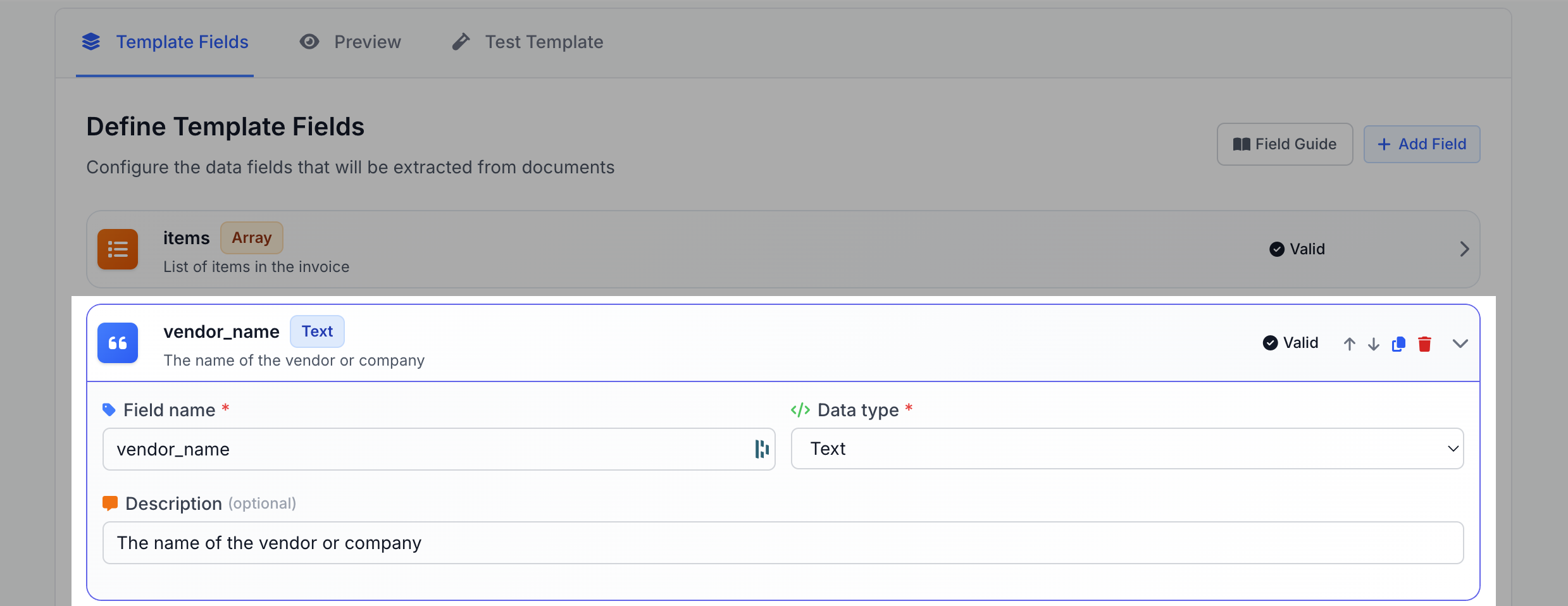 Template Fields Configuration
