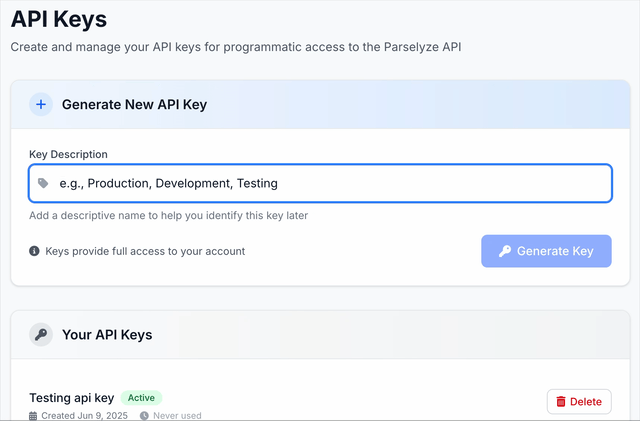 API Key Generation